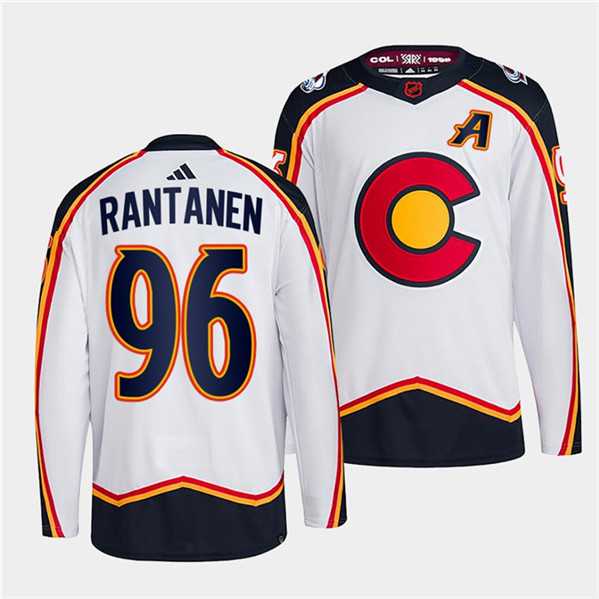 Mens Colorado Avalanche #96 Mikko Rantanen White 2022-23 Reverse Retro Stitched Jersey Dzhi